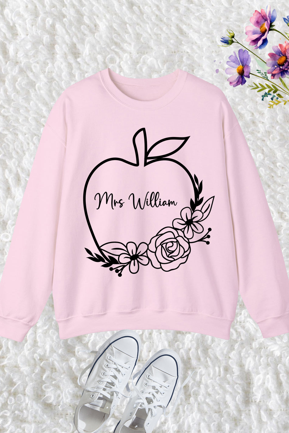 Personalized Teacher Name Apple Sweatshirt