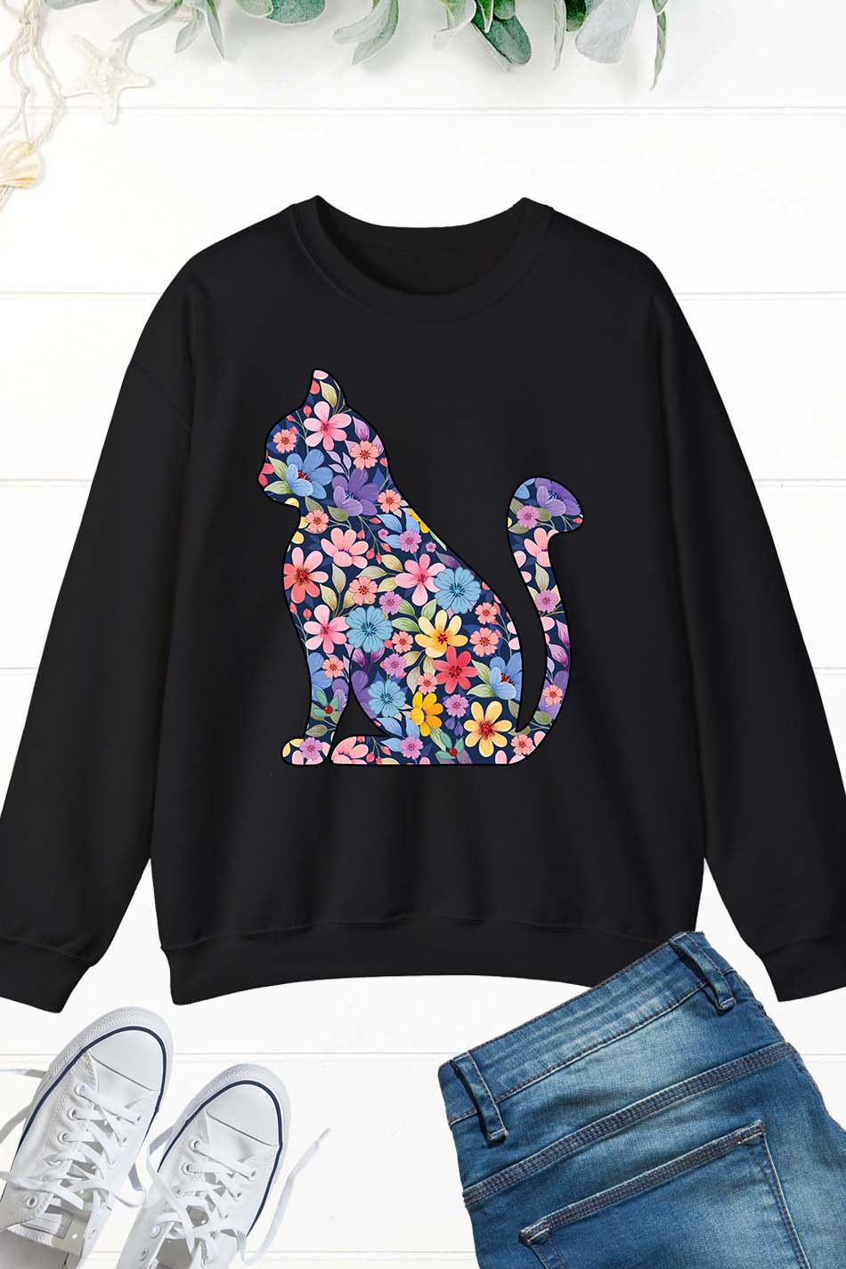 Floral Cat Kitten Sweatshirt