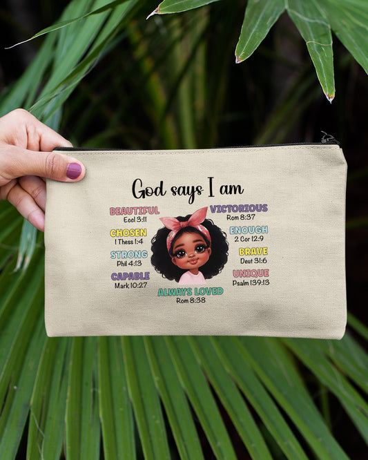God Says I Am Pencil Case Makeup Bag for Afro Girls
