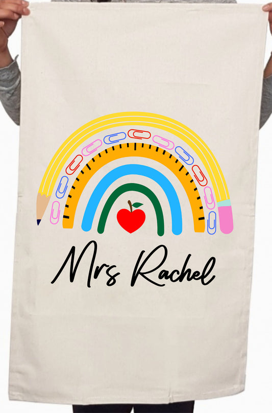 Rainbow Teacher Appreciation Custom Thank You Gift Kitchen Table Tea Towel