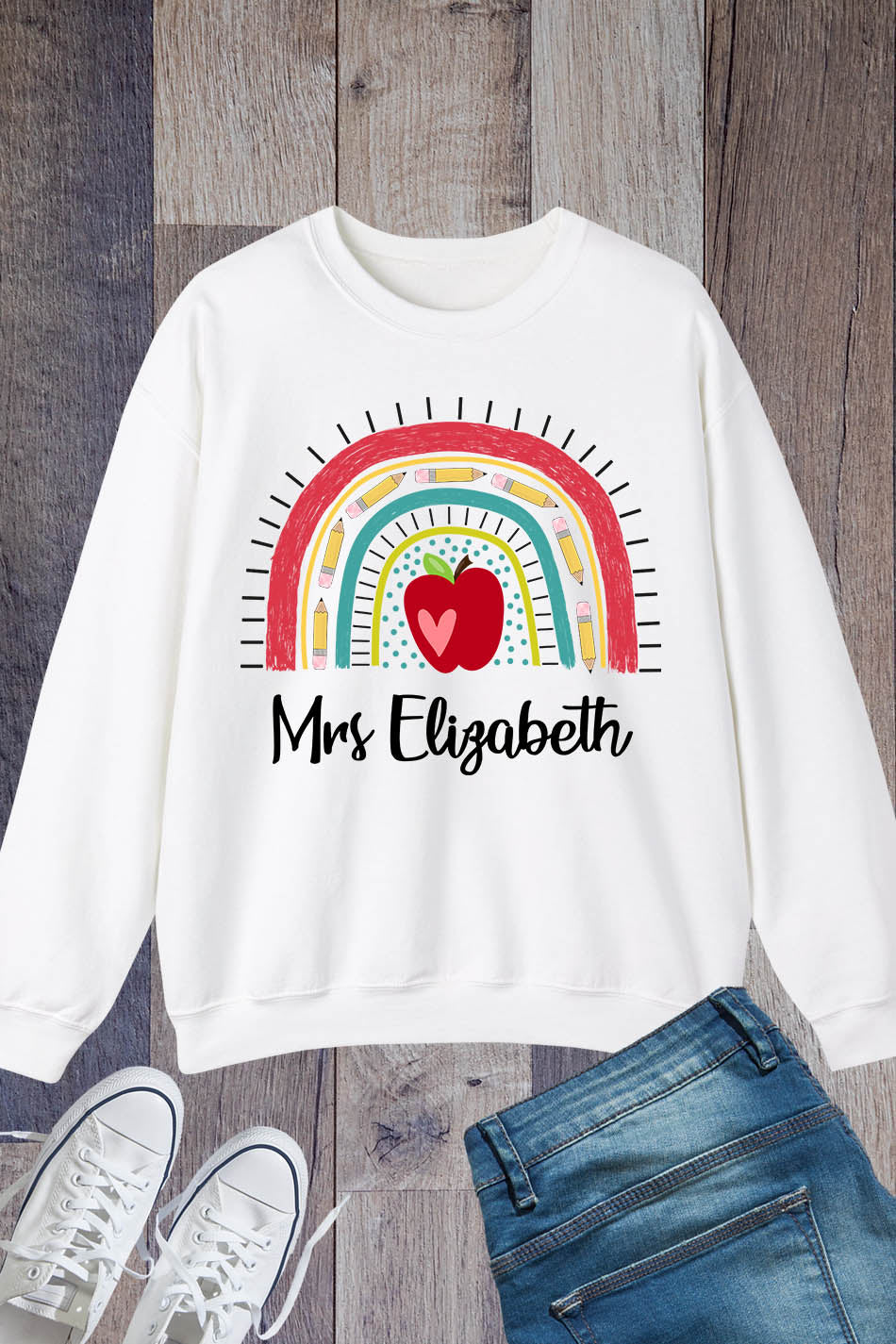 Personalize Rainbow Teacher Sweatshirt