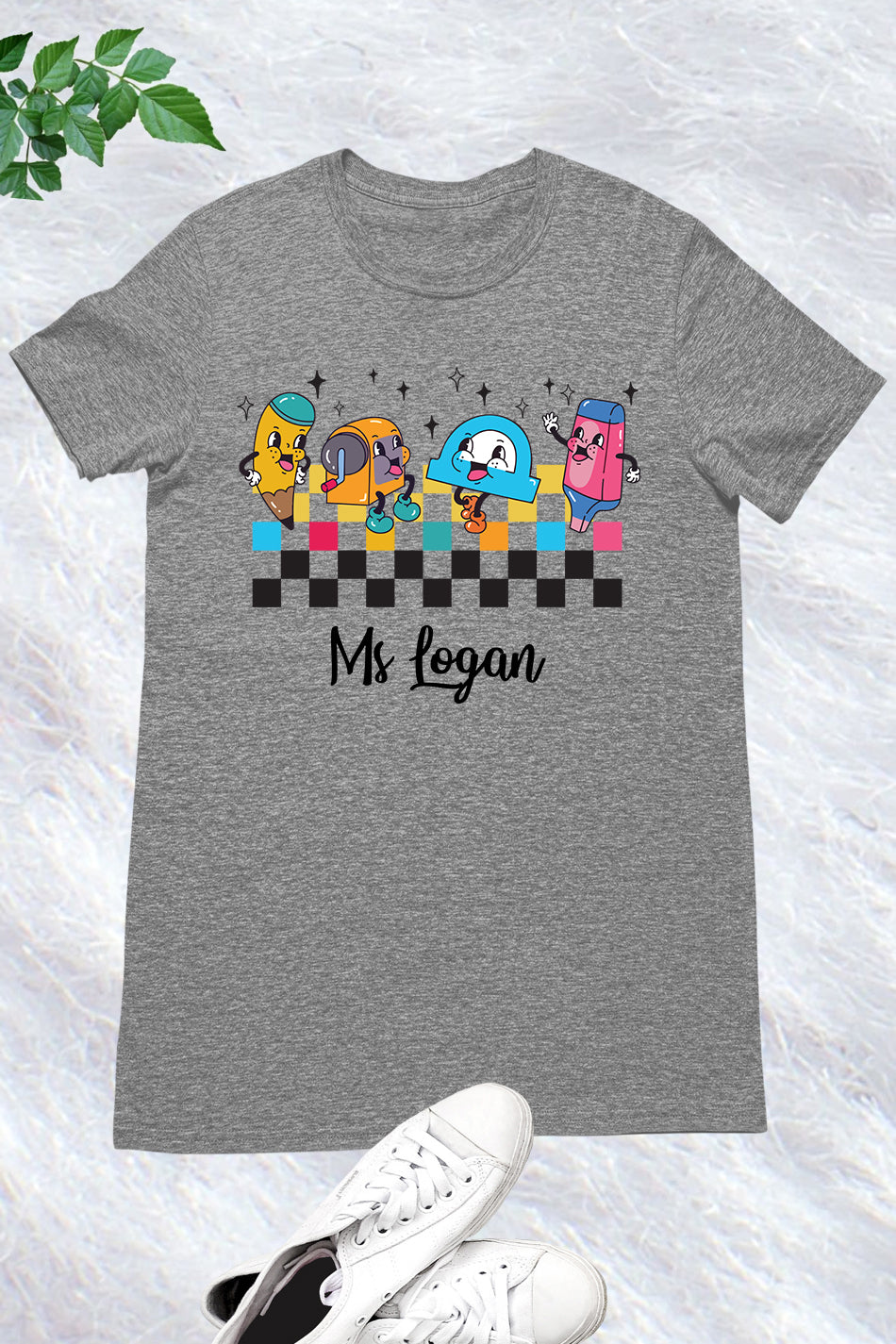 Personalised Teacher Shirt With name and Crayon  Character