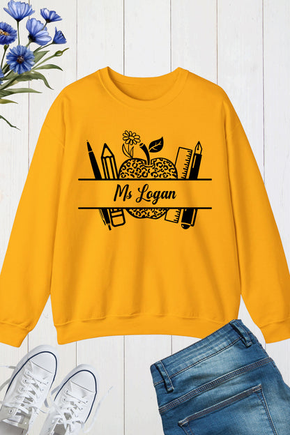 Personalized Name Teacher Sweatshirt Crayon
