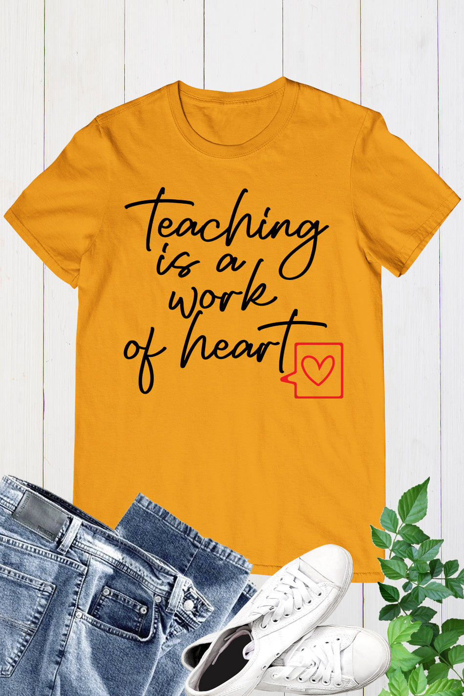 Teaching is a Work of Heart Custom Slogan Teacher Shirts