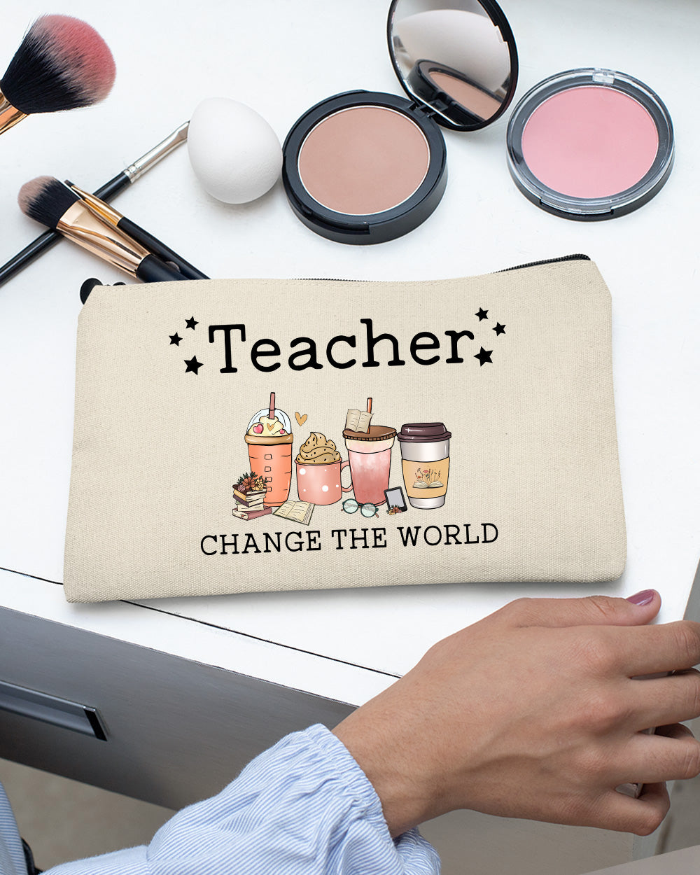 Teacher Change The World Pencil Case Makeup Bag
