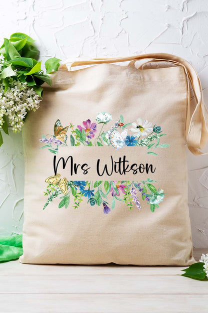 Personalized Wild Flower Tote Bag