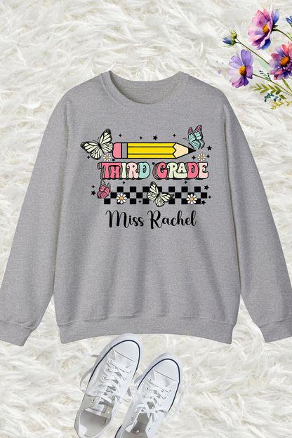 Third Grade Teacher Custom Name Sweatshirt