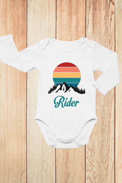 Personalized Baby Bodysuit Mountain and Sunset Hiking Outfit