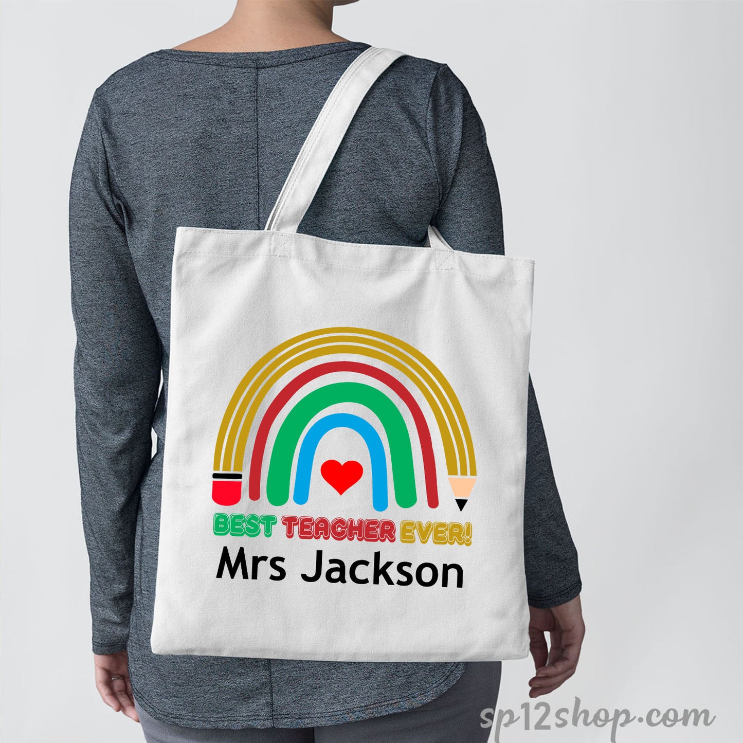 Best Teacher Appreciation Custom Rainbow Thank You Shopping Tote Bag