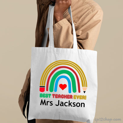 Best Teacher Appreciation Custom Rainbow Thank You Shopping Tote Bag