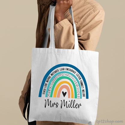 Motivitional Custom Teacher Appreciation Thank You Rainbow Tote Bag
