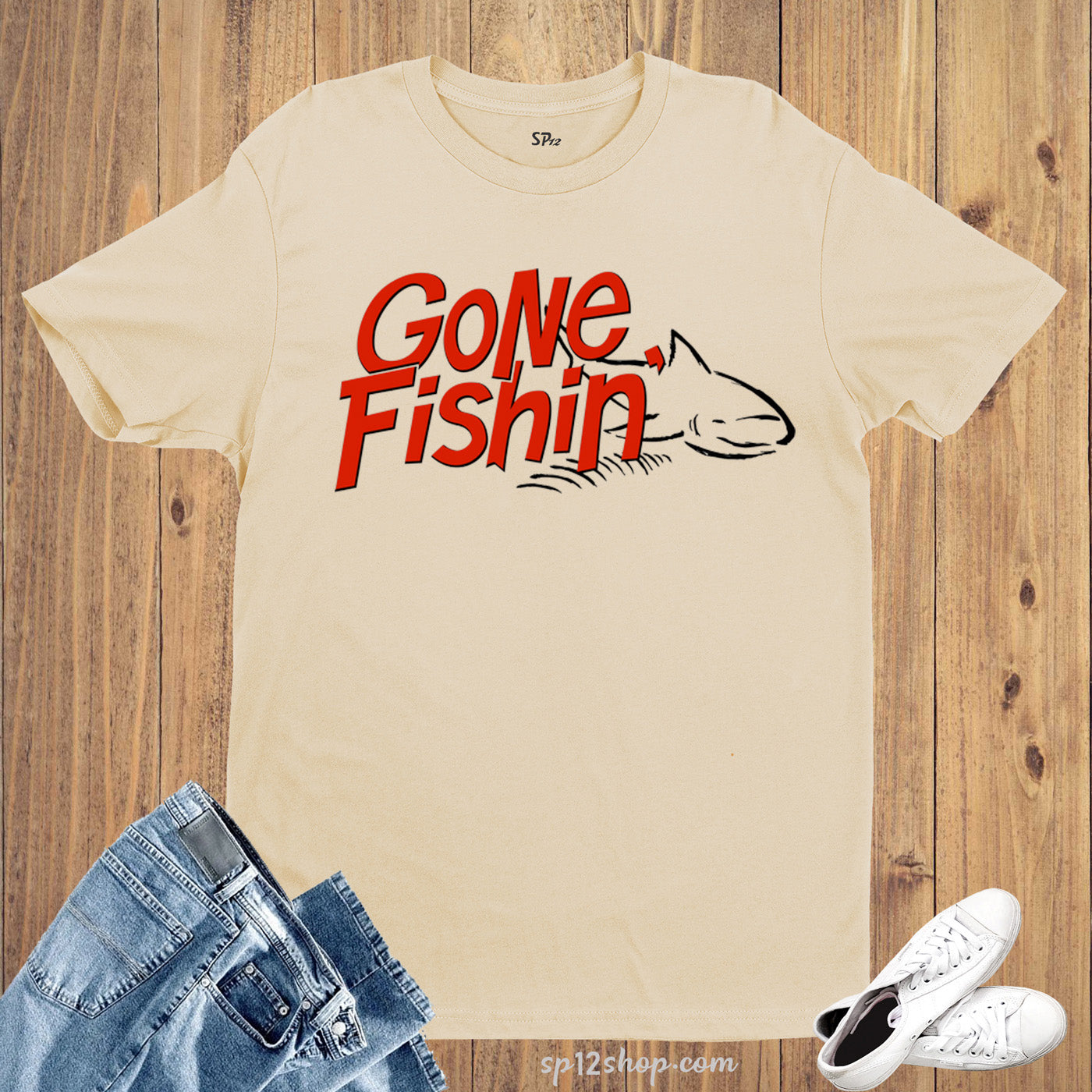 Job Hobby T Shirt Gone Fishing Fish Character Fisherman T-shirt