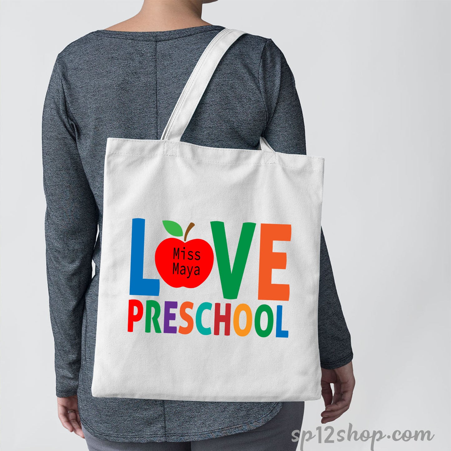 Cute Teacher Appreciation Canvas Custom Thank You Gift Shoppig Tote Bag