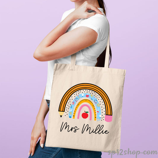 Rainbow Teacher Appreciation Gift Custom Thank You Shopping Tote Bag