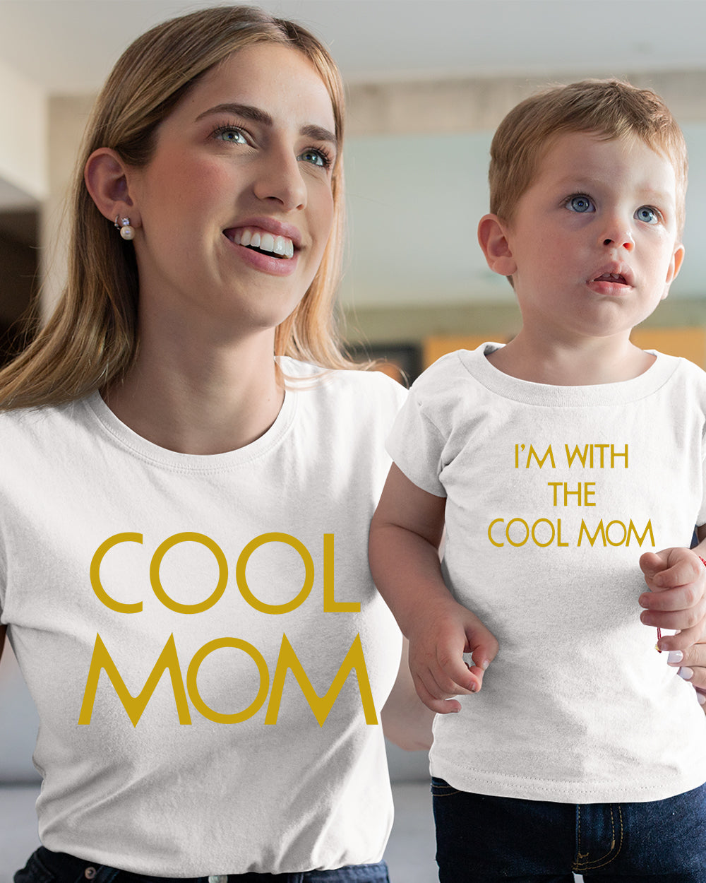 Cool Mom I Am With The Cool Mom Gold Text Son Mother Matching T shirts