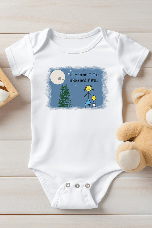 I Love Mom To the Moon and Stars Baby Bodysuit Onesie