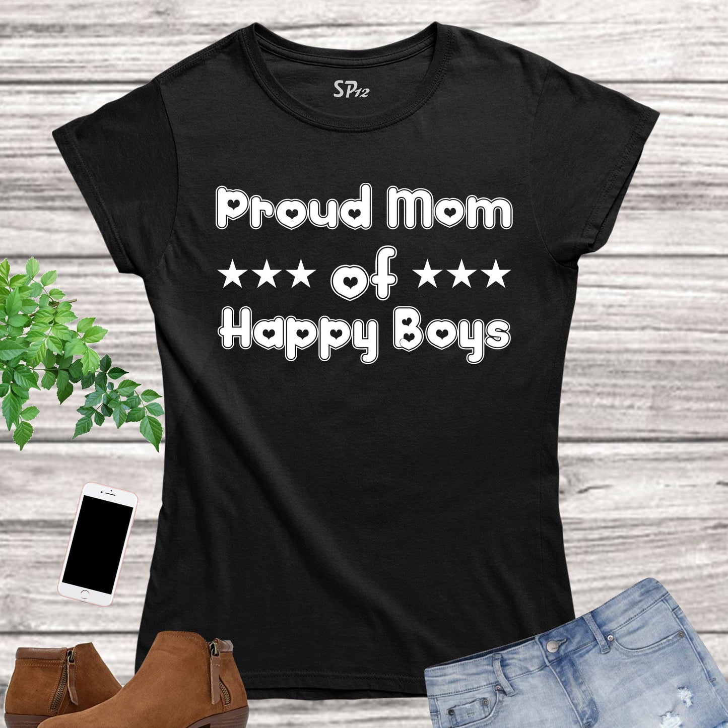 Women Mom T Shirt Proud Mom of Happy Boys Slogan