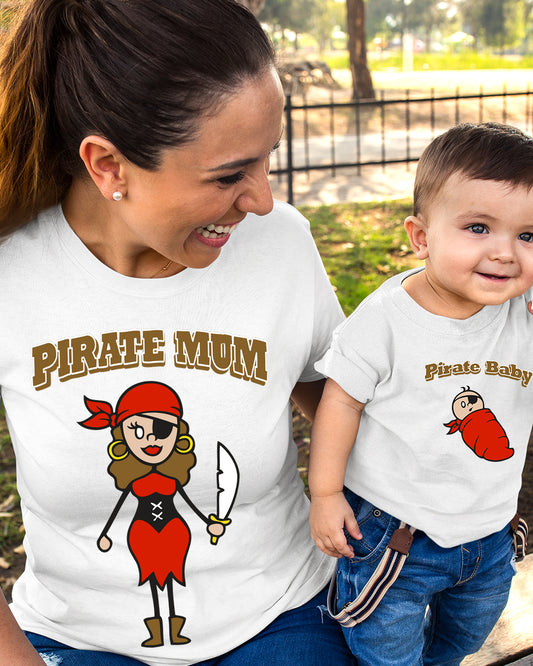 Pirate Mom Pirate Baby Mommy Mother Daughter Matching T shirts