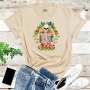 Floral Flower Skeleton Custom Botanical Halloween Graphic T-Shirts