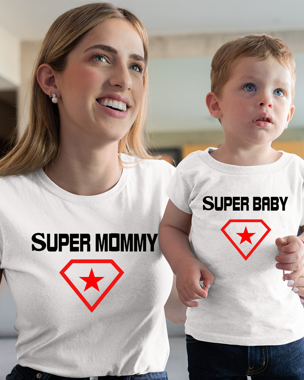 Super Mommy Super Baby Hero Woman Star Daughter Son Mom Matching T shirt