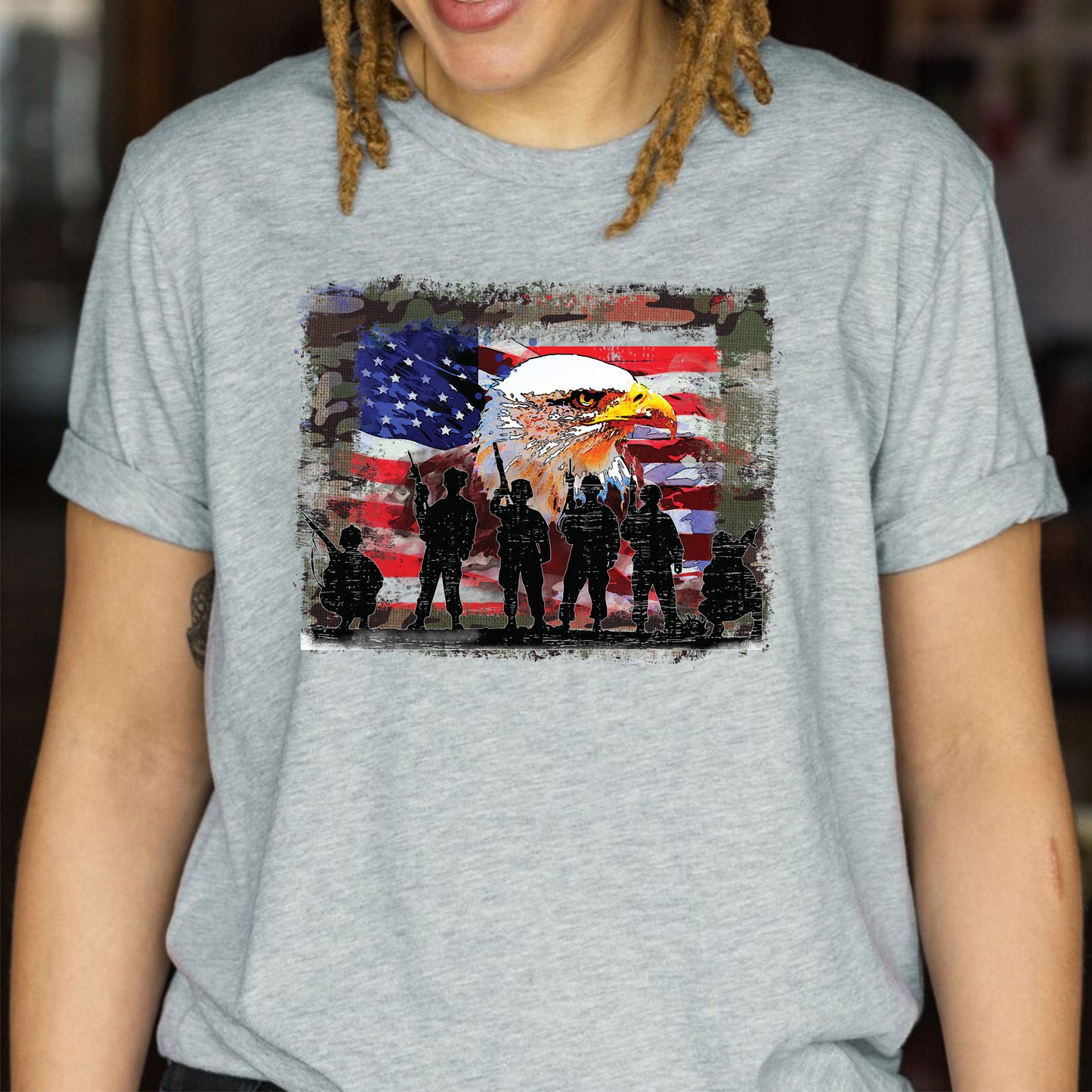 Eagle USA Flag Soldier 4th of July Memorial Day Patriotic T-Shirt