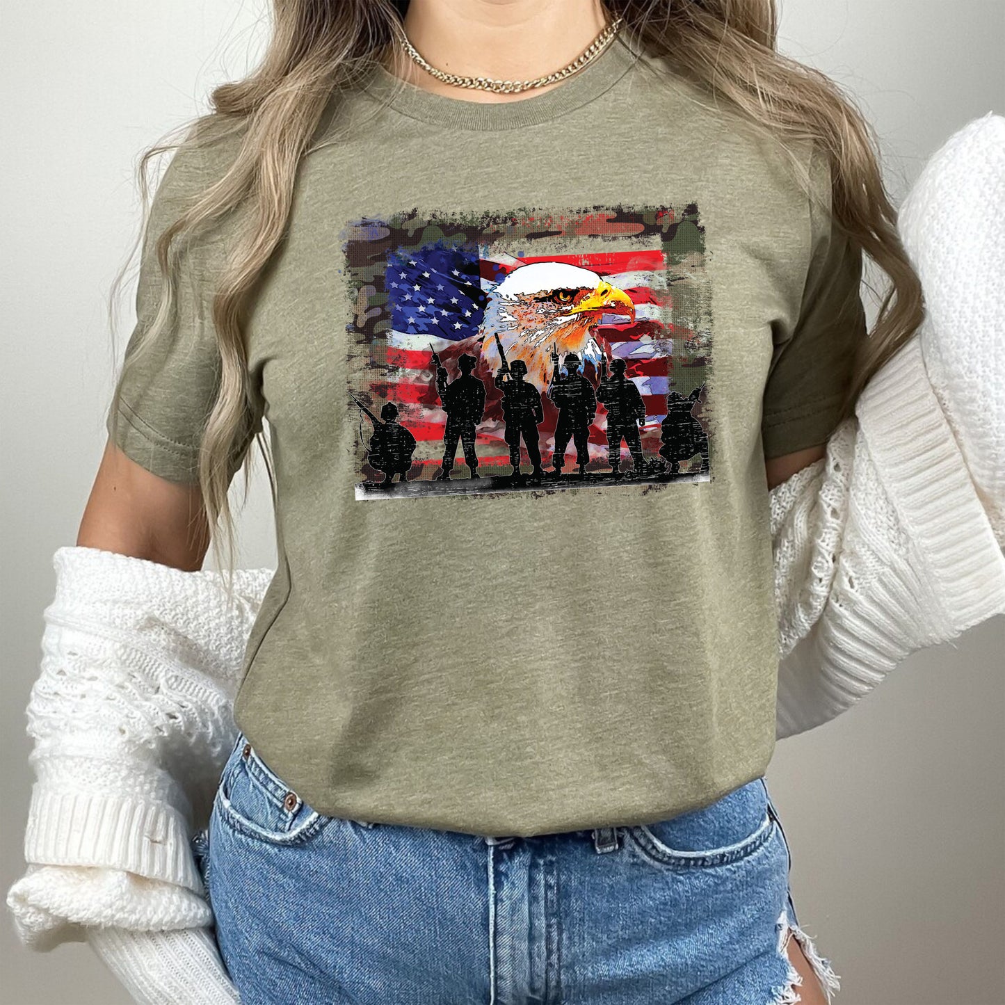 Eagle USA Flag Soldier 4th of July Memorial Day Patriotic T-Shirt