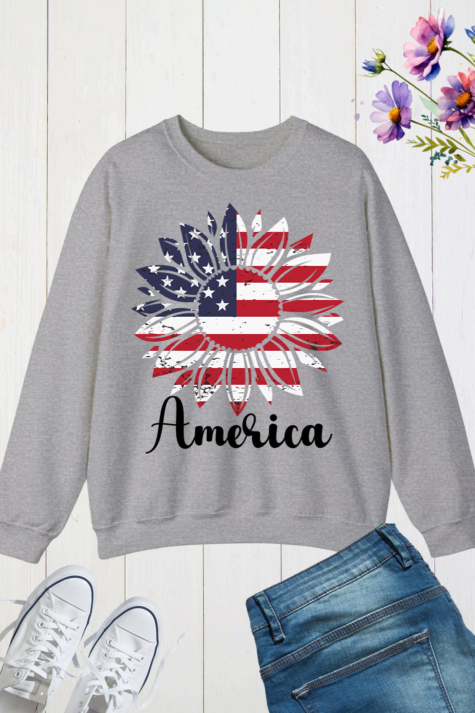 America Sunflower Patriotic Sweatshirt