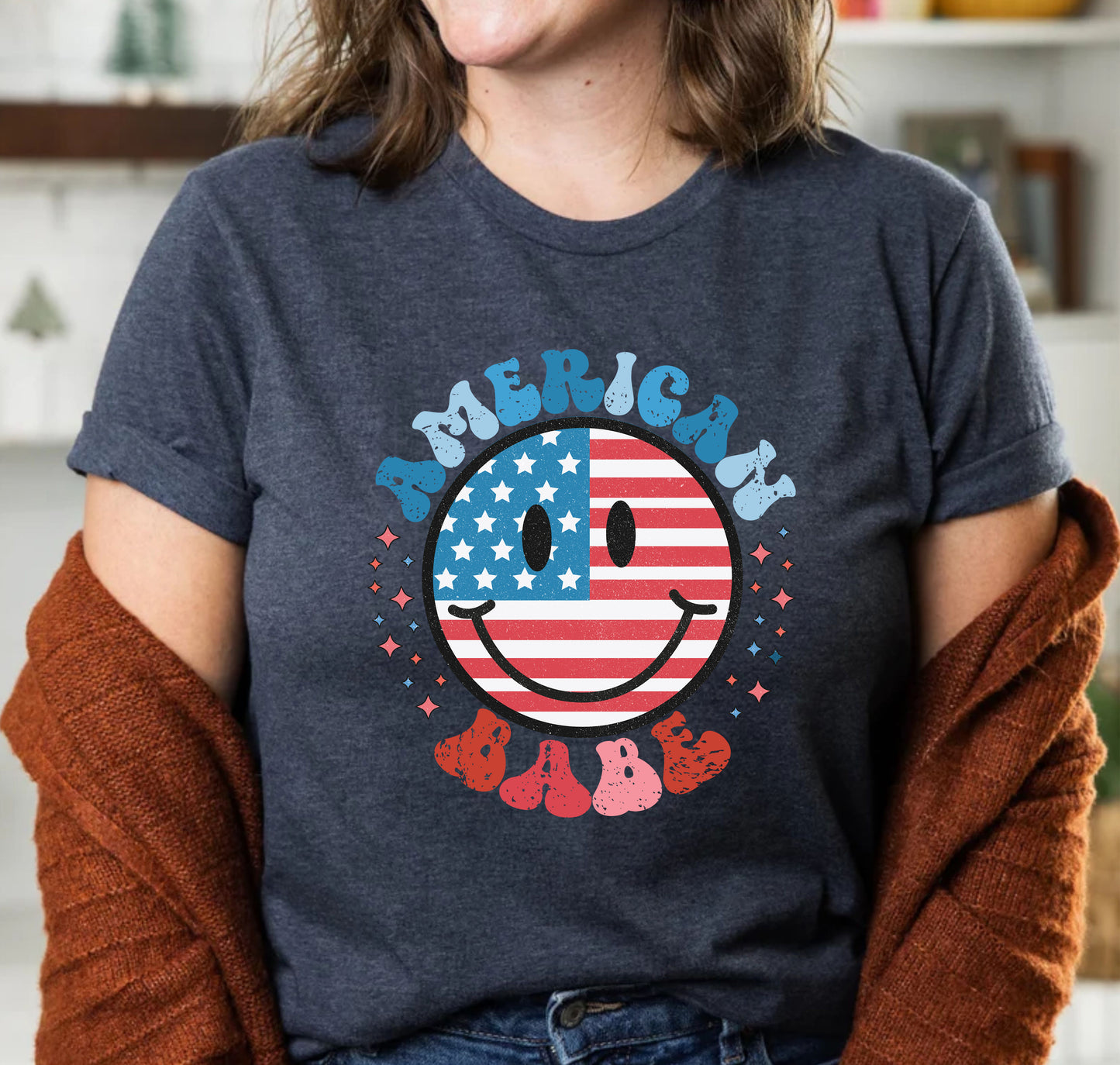 American Smiley Face 4th Of July American Flag Memorial Day T-Shirt