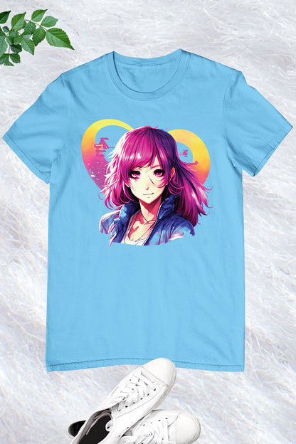 Anime Girl with Purple Hair T Shirt