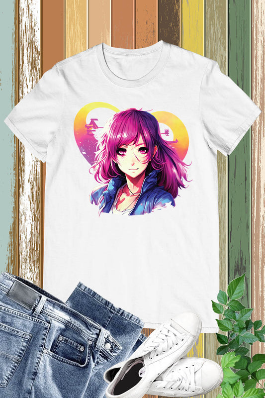 Anime Girl with Purple Hair T Shirt