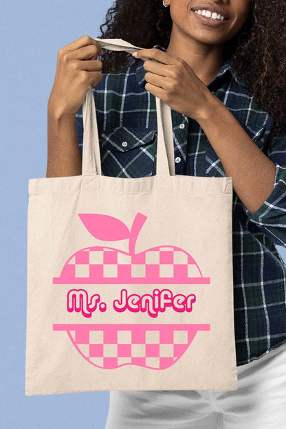 Custom Teacher Tote Bag With Apple