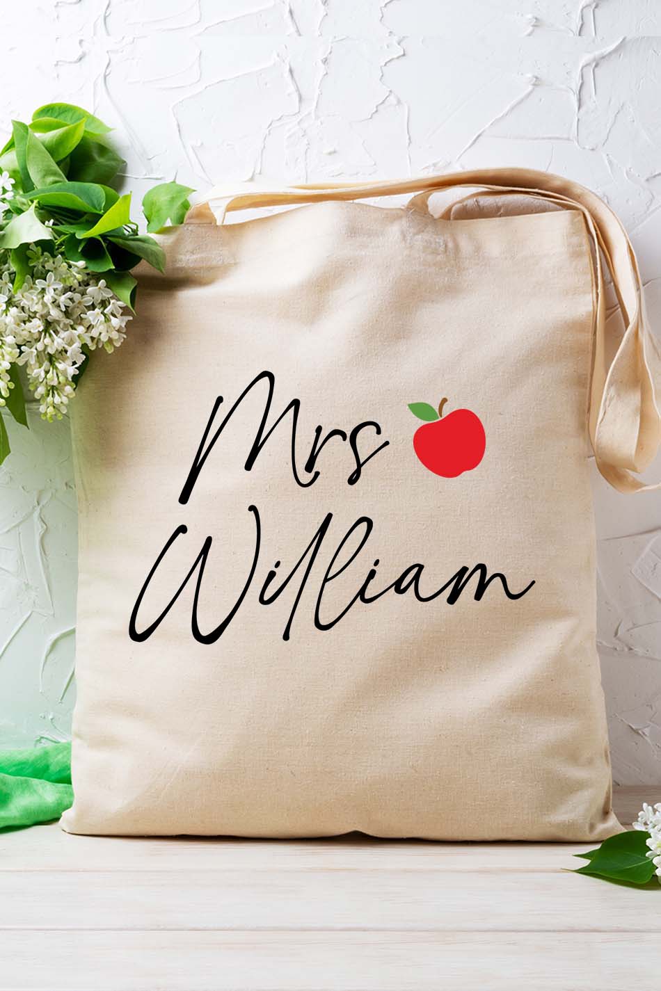 Personalized Teacher Name Tote Bag Apple
