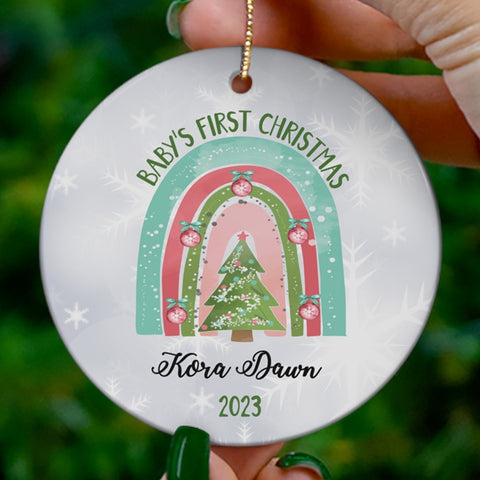 Personalized First Christmas 2023 Floral  Rainbow Bible Verse Ornament