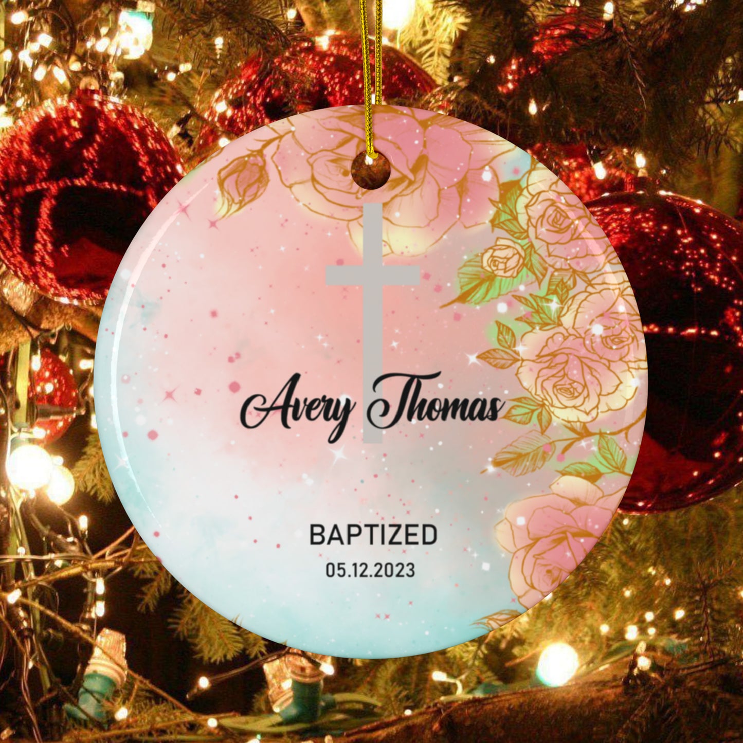 Baptism Girls Christmas Ornament- Personalized Christened First Christmas Ornament