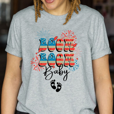 Boom Boom Baby 4th Of July Pregnancy Announcement Maternity T-Shirt