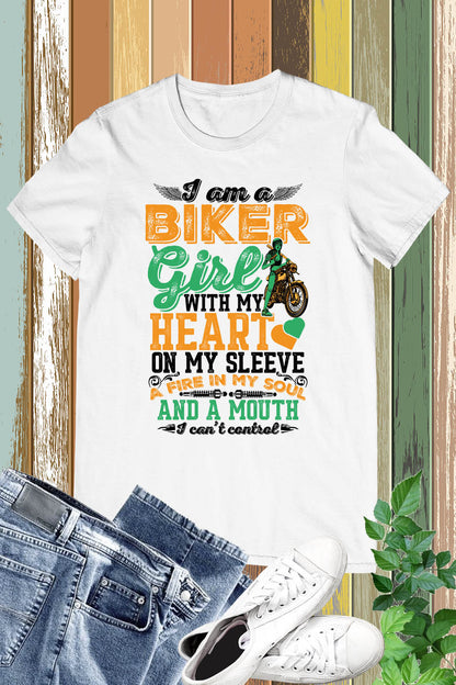 I'm a Biker Girl with My Heart on Sleeve Bike Slogan Shirt