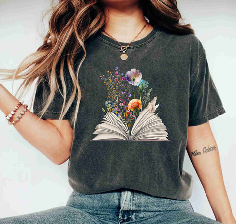 Wildflower With Book Lover Reading Bookworm Bookish Teachers T-Shirts