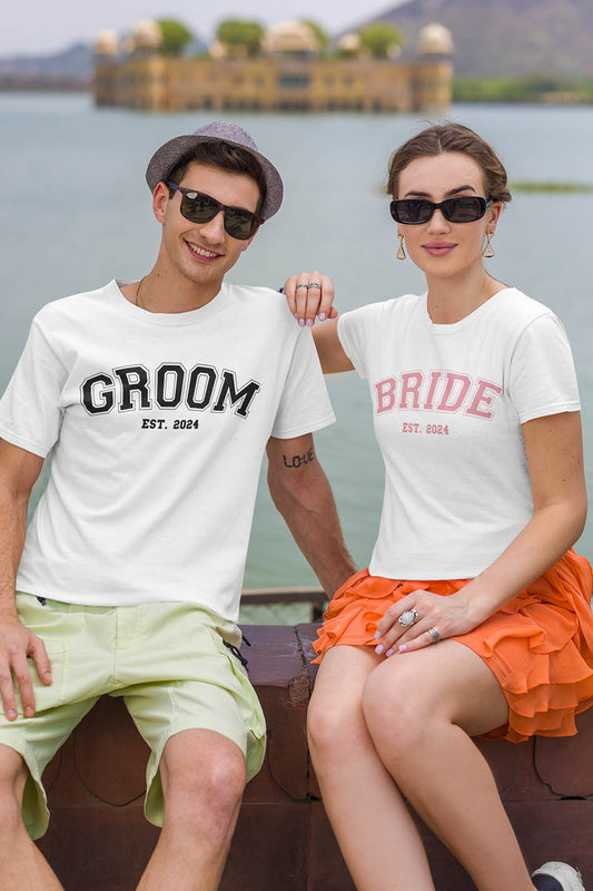 Bride and Groom Est 2024 T Shirt Custom Year
