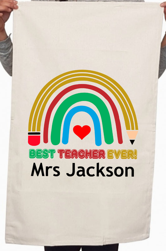 Best Teacher Appreciation Custom Rainbow Thank You Kitchen Table Tea Towel