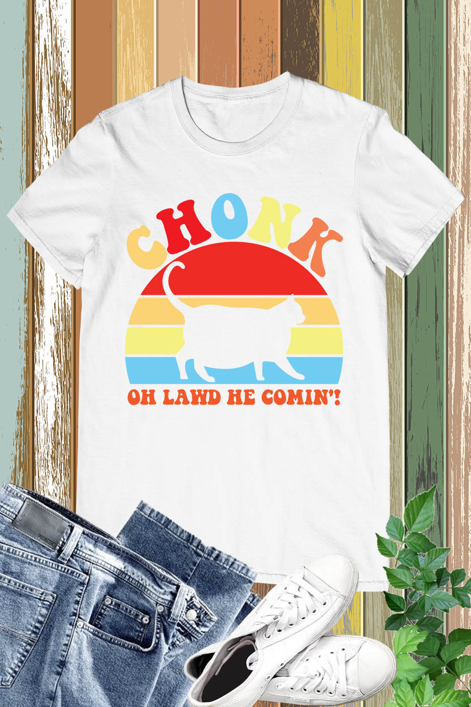 Chonk Oh Lawd He Comin Funny cat Shirt