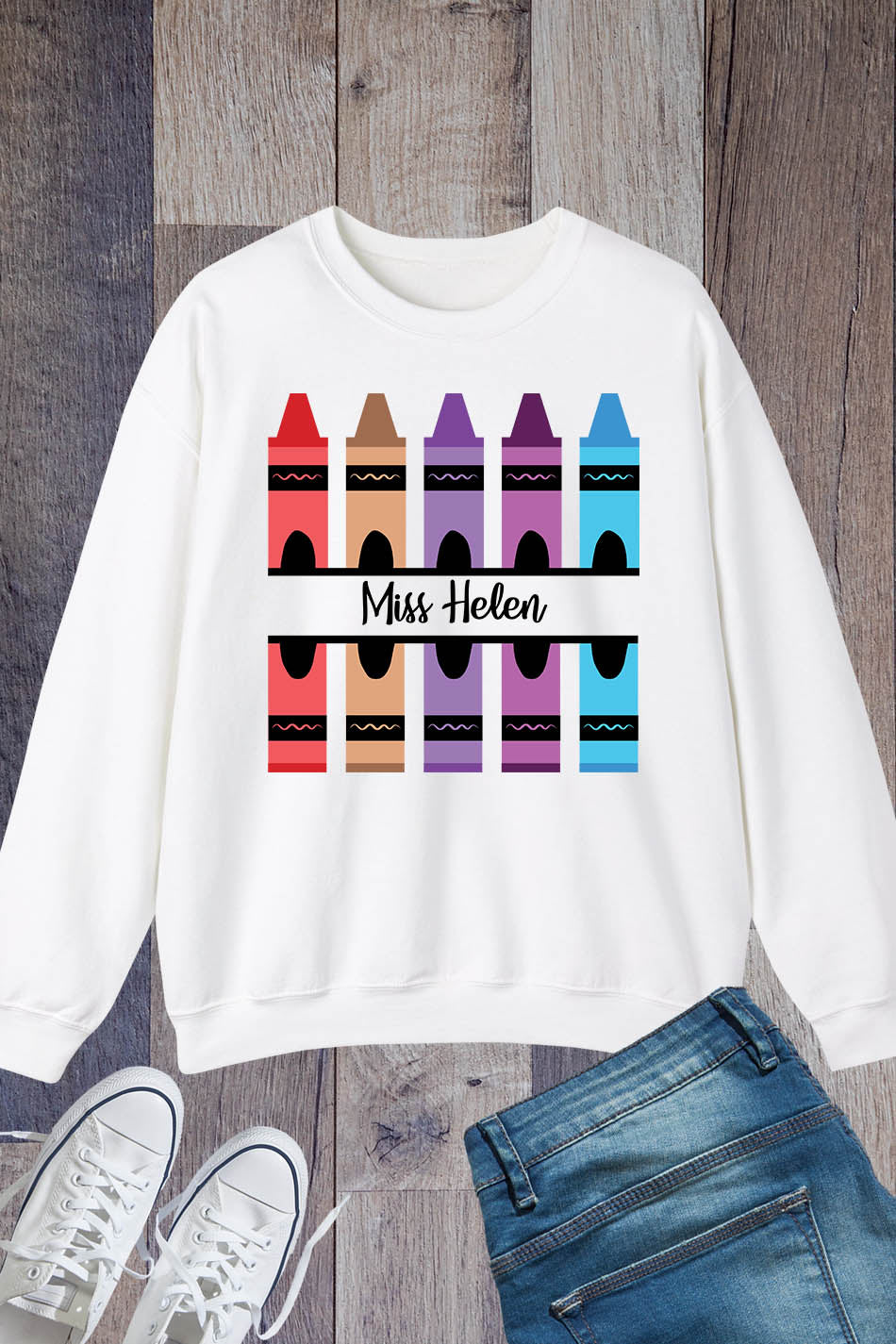 Customized Name Teacher Crayon Sweatshirt