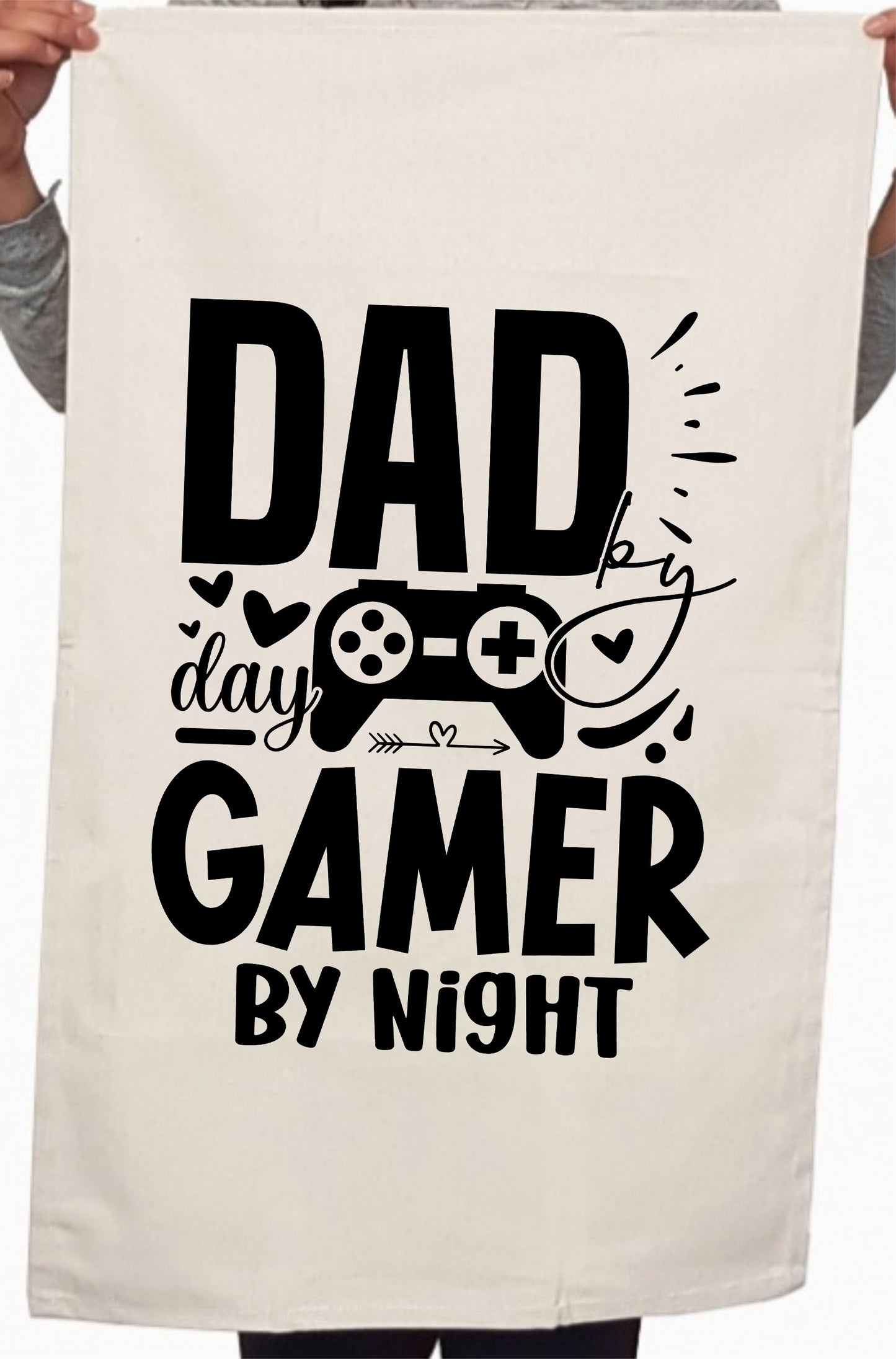Dad by Day Gamer by Night Custom Father's Day Kitchen Table Tea Towel