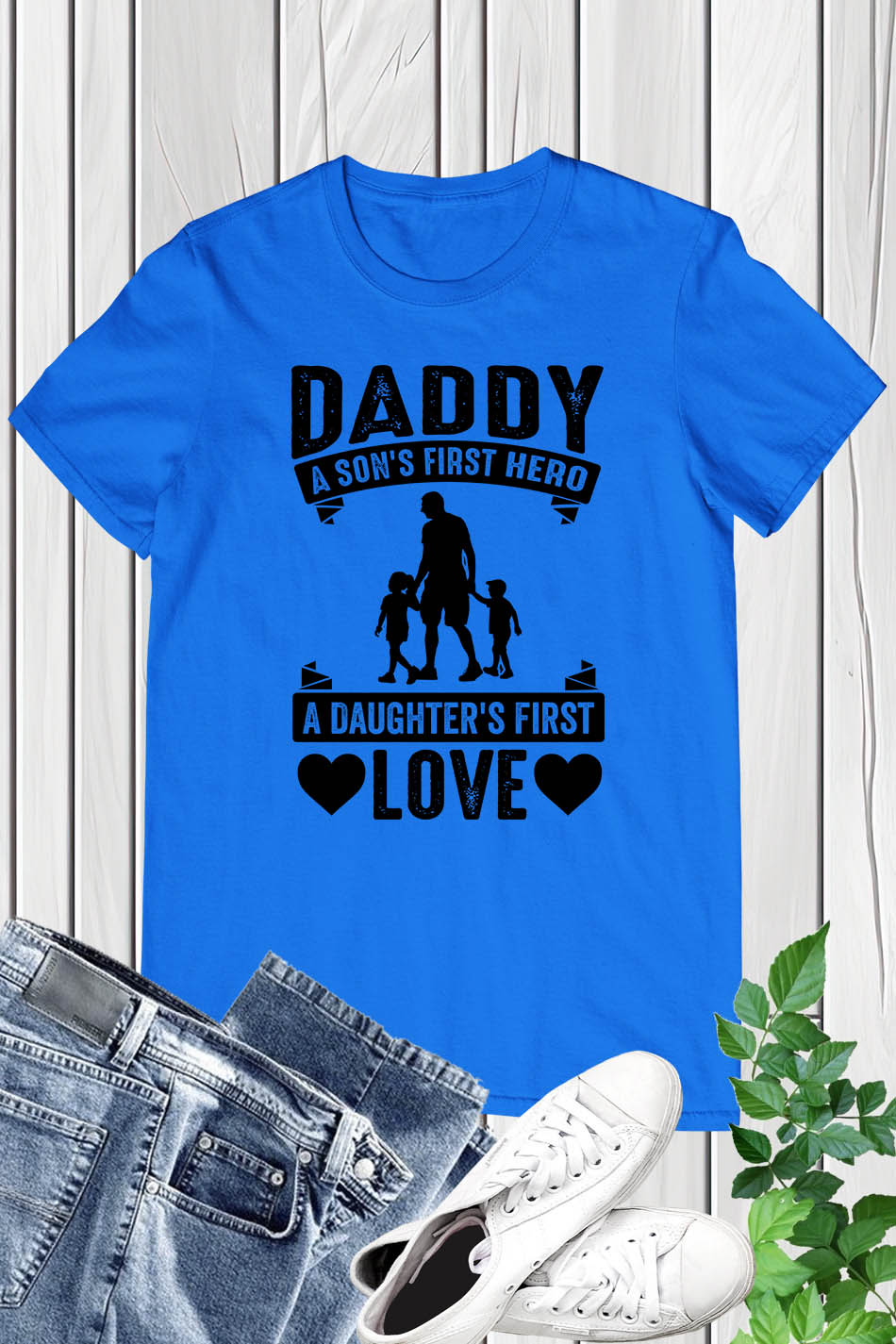 Mens Daddy Sons First Hero Daughter Love Father's Day T-Shirt