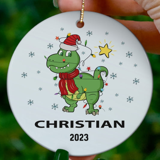 Personalized Boys Christmas Dinosaur Lover Bible Verse Ornament