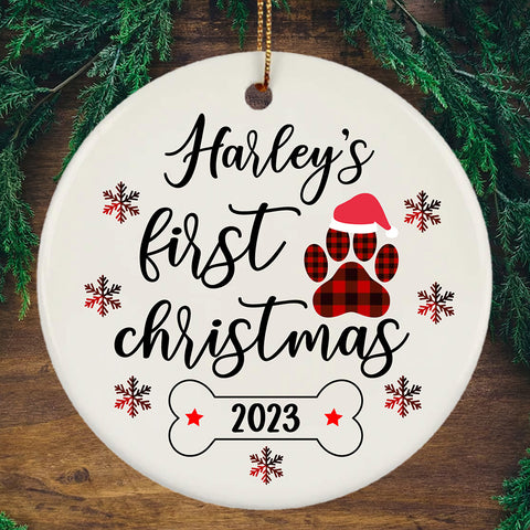 Personalized Dog Pawprint Here Is My First Christmas Dog Ornament