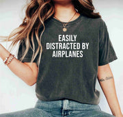 Easily Distracted By Airplanes Lover Funny Pilot Aviation Shirt Gift
