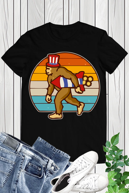 Retro Fourth 4th of July Firecracker Rocket Bigfoot Shirt