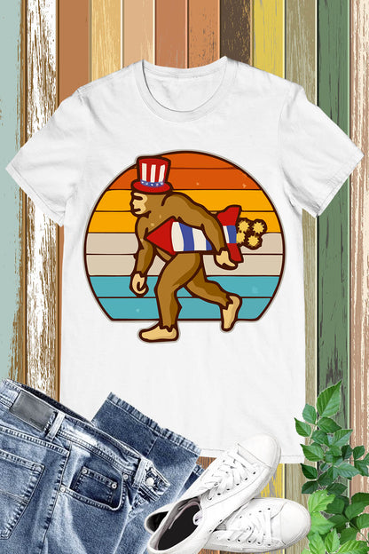 Retro Fourth 4th of July Firecracker Rocket Bigfoot Shirt