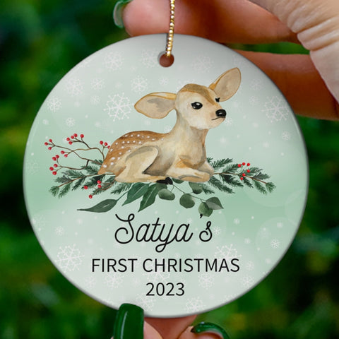 Personalized Baby Deer Christmas Religious Bible Verse Faith Ornament