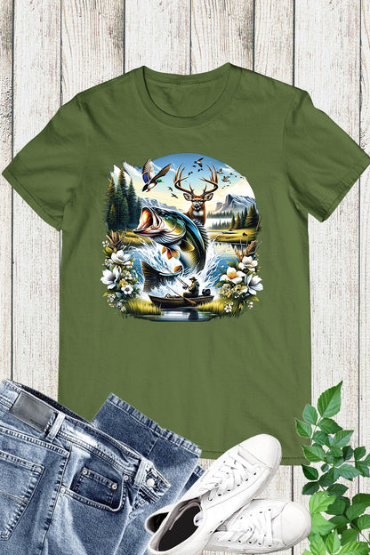 Fish Deer Duck Hunting Bass T Shirt